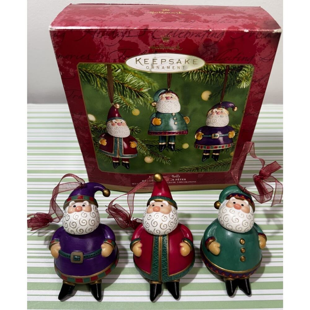 2001 Hallmark Keepsake Ornament Jolly Santa Bells Set of 3 Open Box
